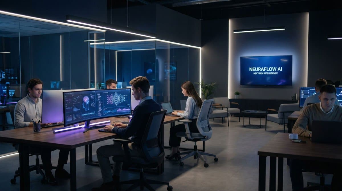 InnoStar AI Hong Kong office workspace - AI innovation team collaborating on enterprise AIGC solutions and digital transformation projects