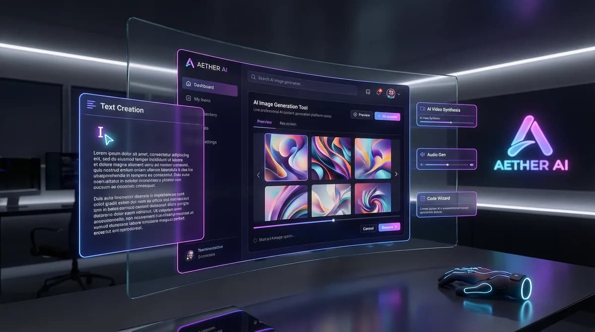AIGC SaaS Platform dashboard showcasing AI image generation, copywriting tools, and voice synthesis features for content creators